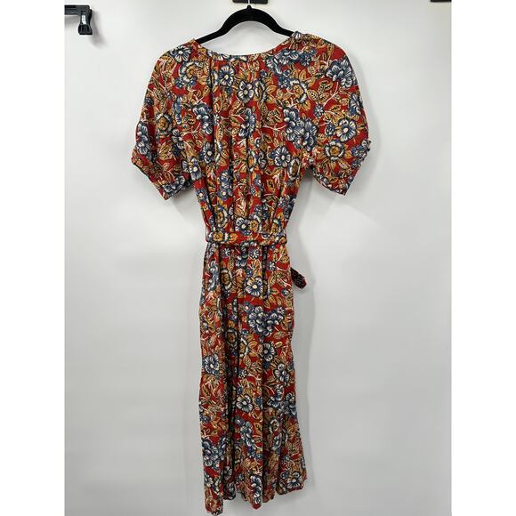 FAHERTY NWT Carmel LInen Blend Red Floral Tie Waist Dress // XS - Picture 11 of 15